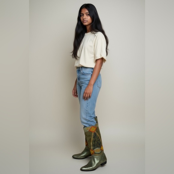 Vintage Gomez  Rivas Boots Olive Green Leather,Suede,Snakeskin - Picture 14 of 14